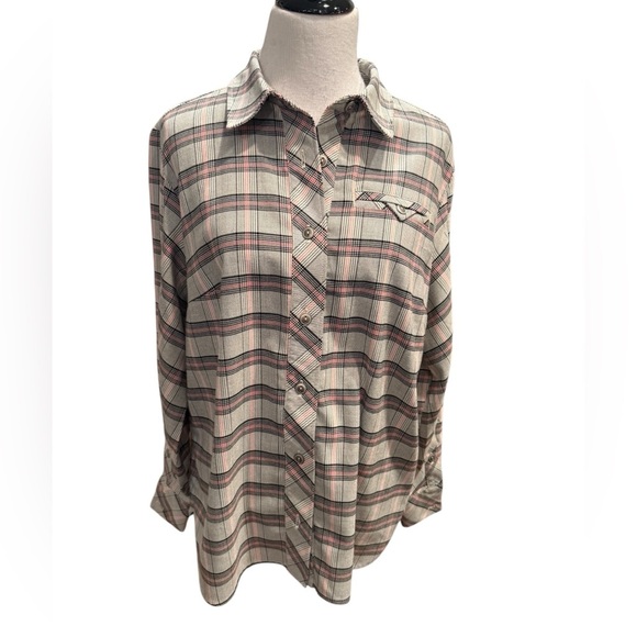 Cabi Plaid Shirt Hideout Shacket Shirt/Jacket Fall 24 Plaid Pink Black White L - Picture 1 of 12